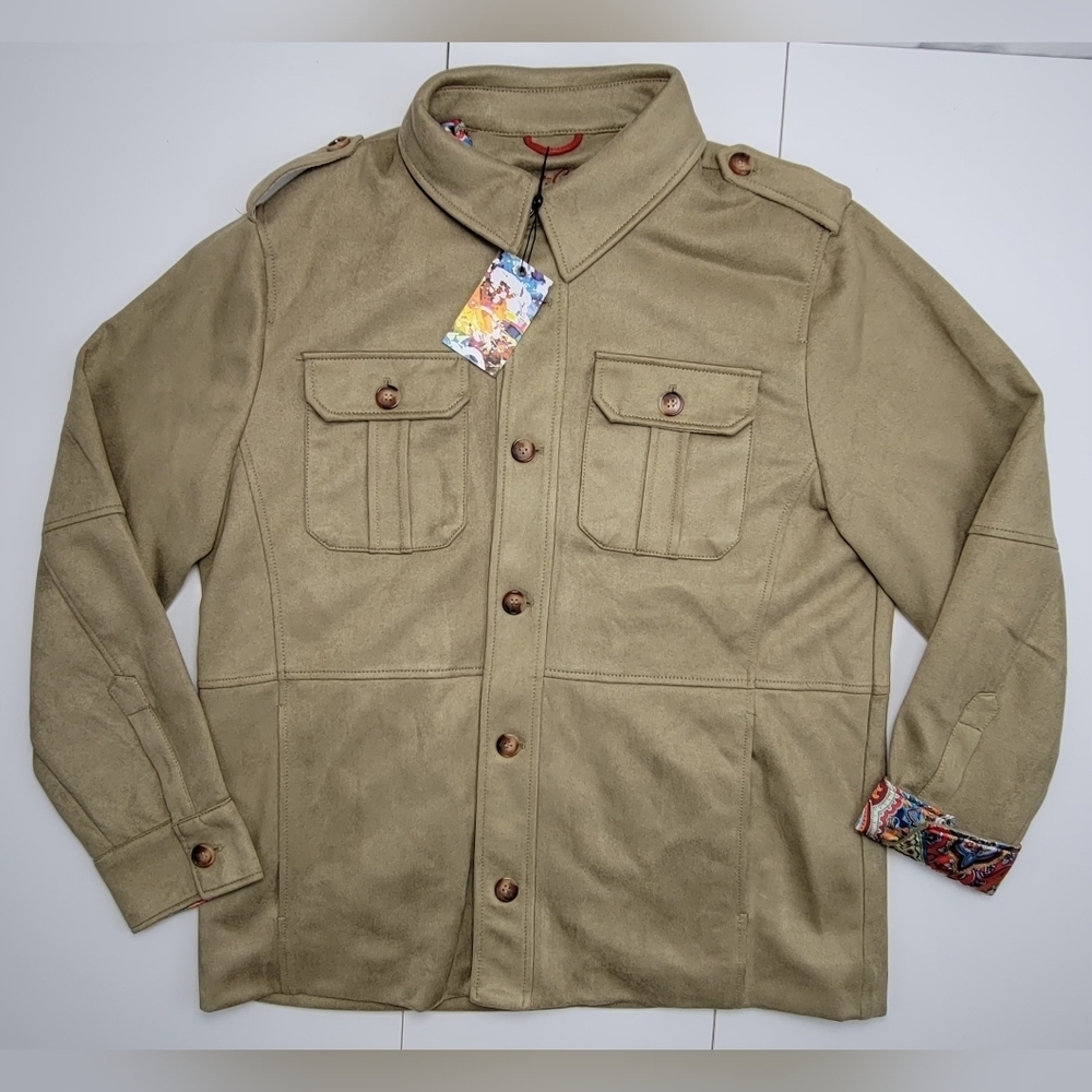Robert Graham Vegan Suede Utility Jacket Tan Men's Sz L MSRP $268 RG-50 New